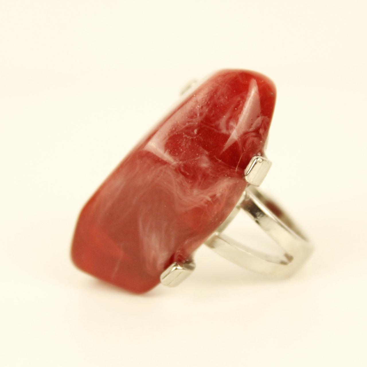 Vintage Red Ring Silver Tone Split Shank Cocktail Jewellery Size R  Deadstock
