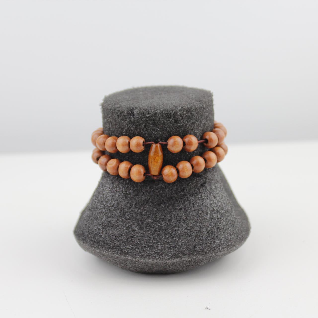 Wooden Beaded Bracelet Double Strand Religious Charm Spiritu