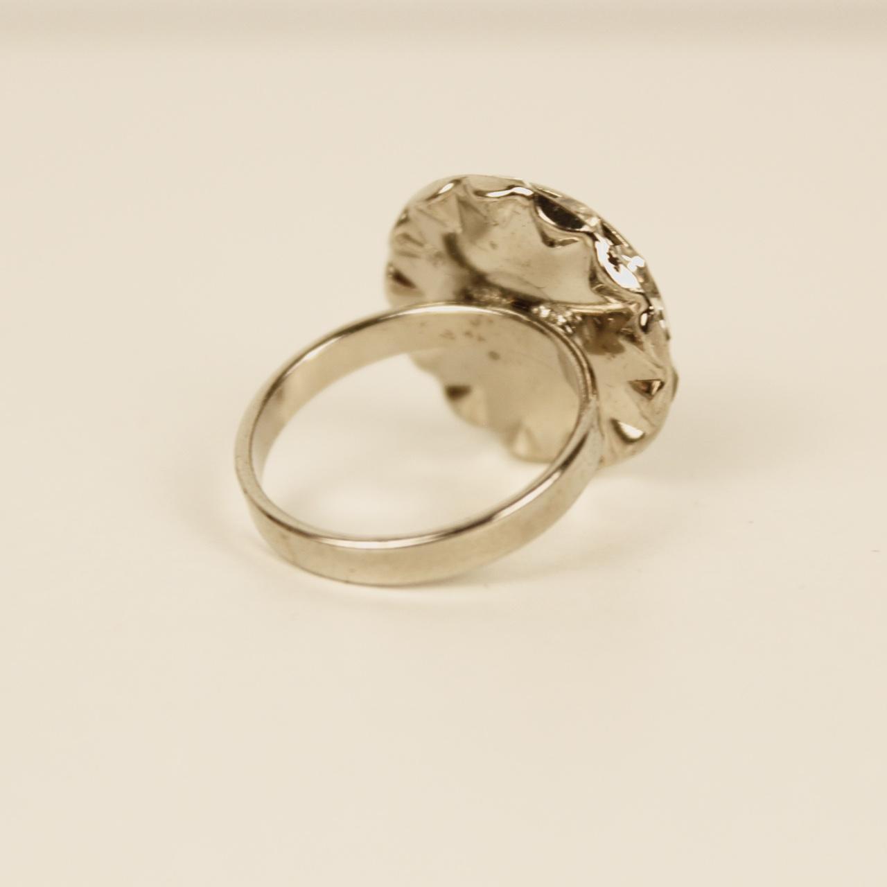 Silver Tone Cocktail Ring Size R Round Cut Clear Cluster Statement Glamour