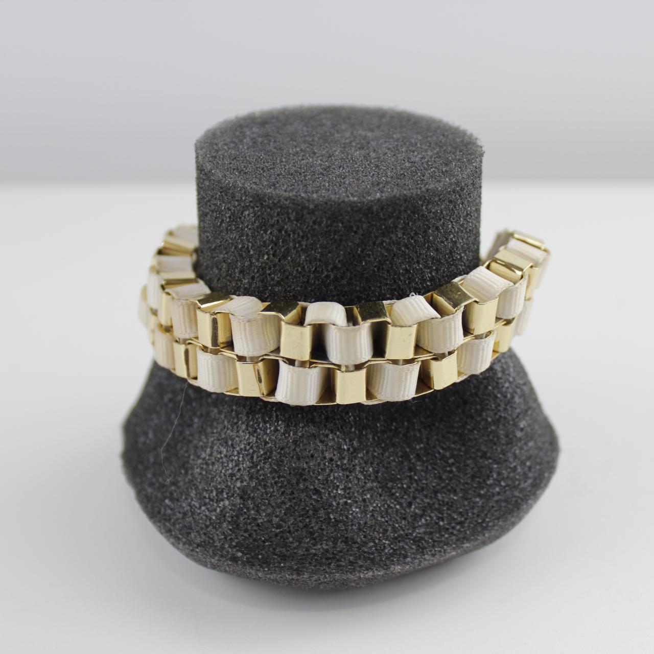 Gold & White Link Bracelet Two-Tone Fashion Statement Jewelr