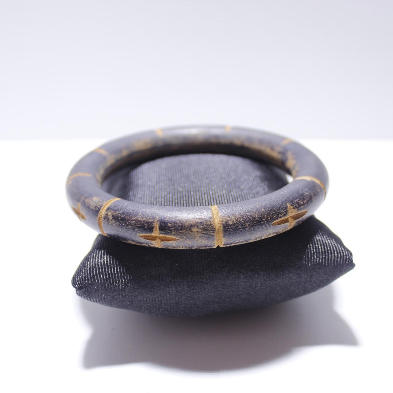 Vintage Bamboo Style Bangle Bracelet Gold Tone Wrap Dark