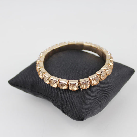 Gold Tone Stretch Bracelet Champagne Rhinestone Vintage Styl