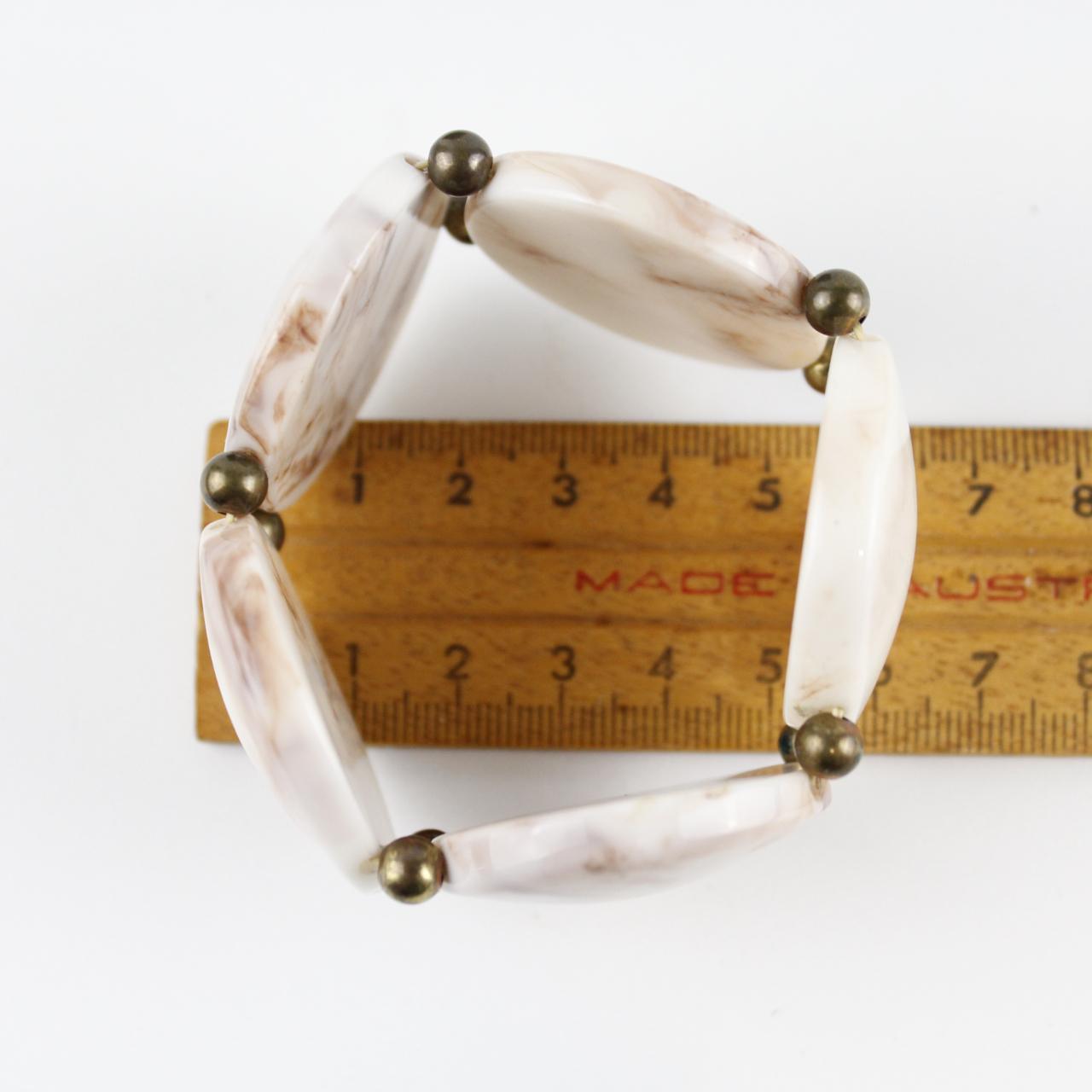 Marbled Resin Bead Bracelet - Chunky Statement - Brown and W