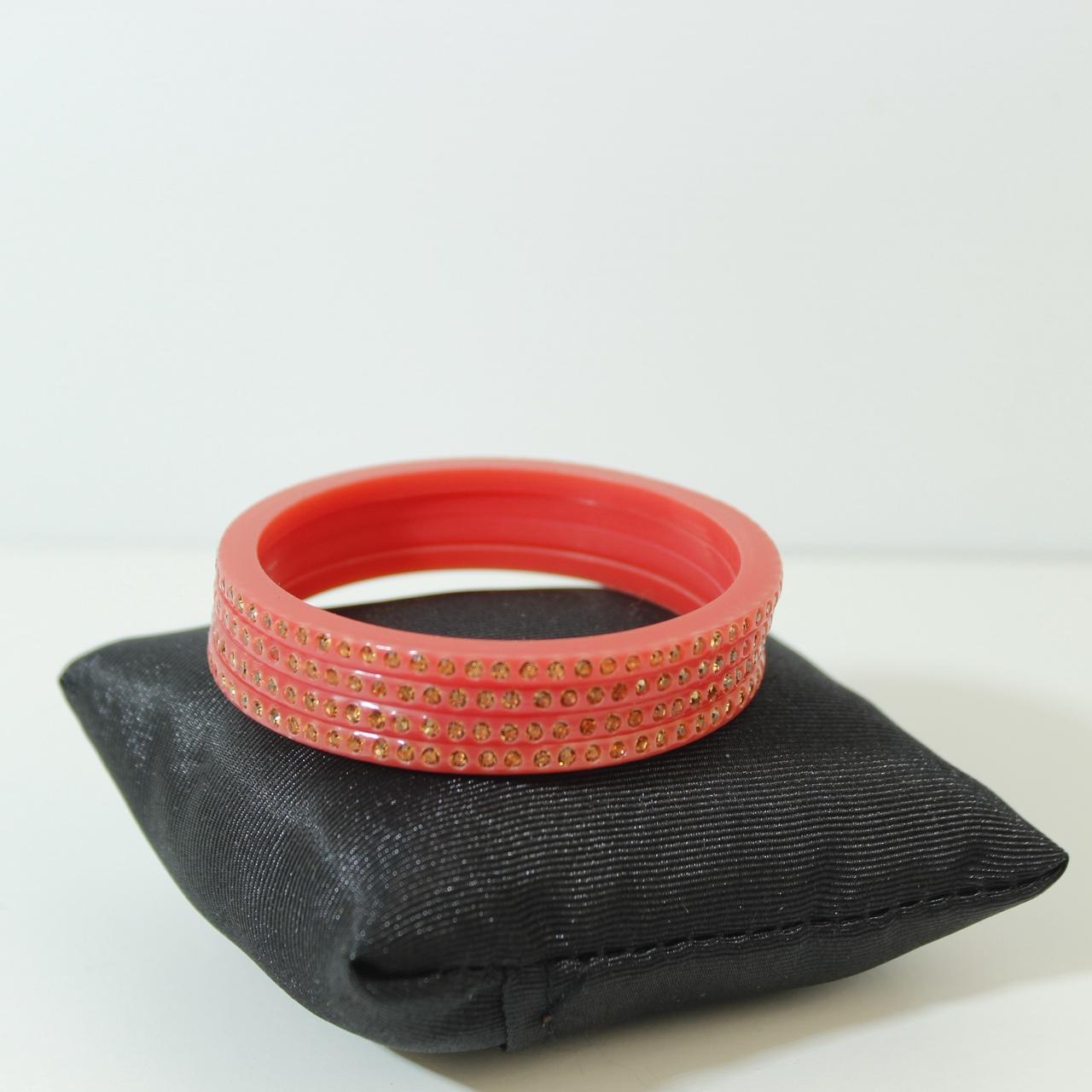 Kids Red Resin Bangle Bracelets Gold Glitter Inlay Textured Sparkle Stacking