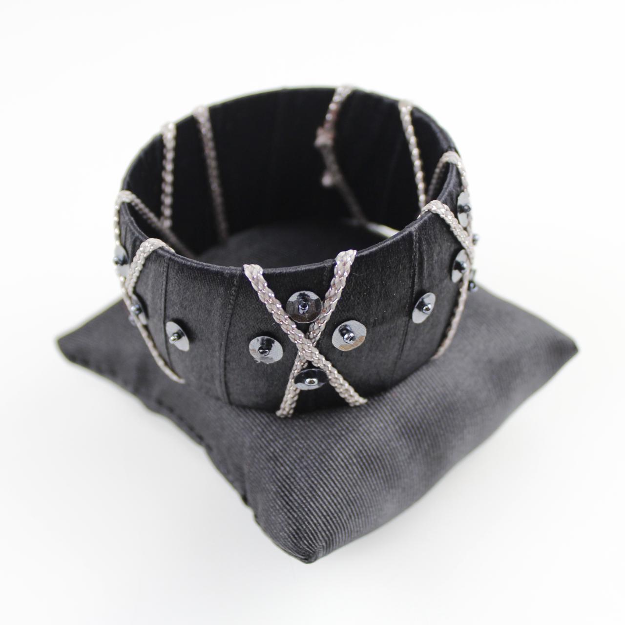 Gothic Black Velvet Cuff Bracelet Chain Detail Statement Jew