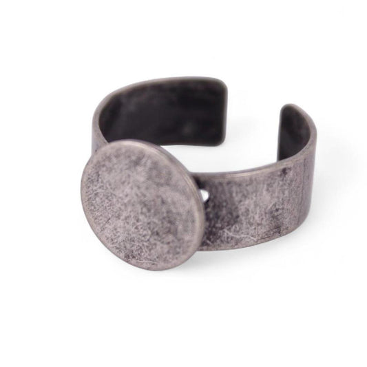 Silver Tone Coin Ring Adjustable Hammered Metal Band Rustic Boho Statement Ethni