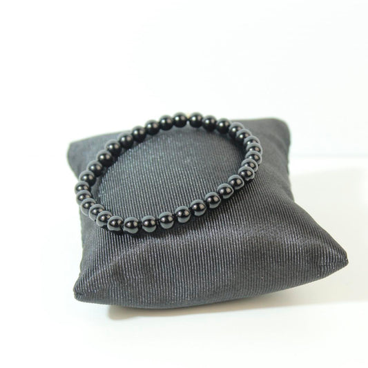 Black Bead Bracelet Round Stone Stretch Elastic Minimalist Stacking Bangle