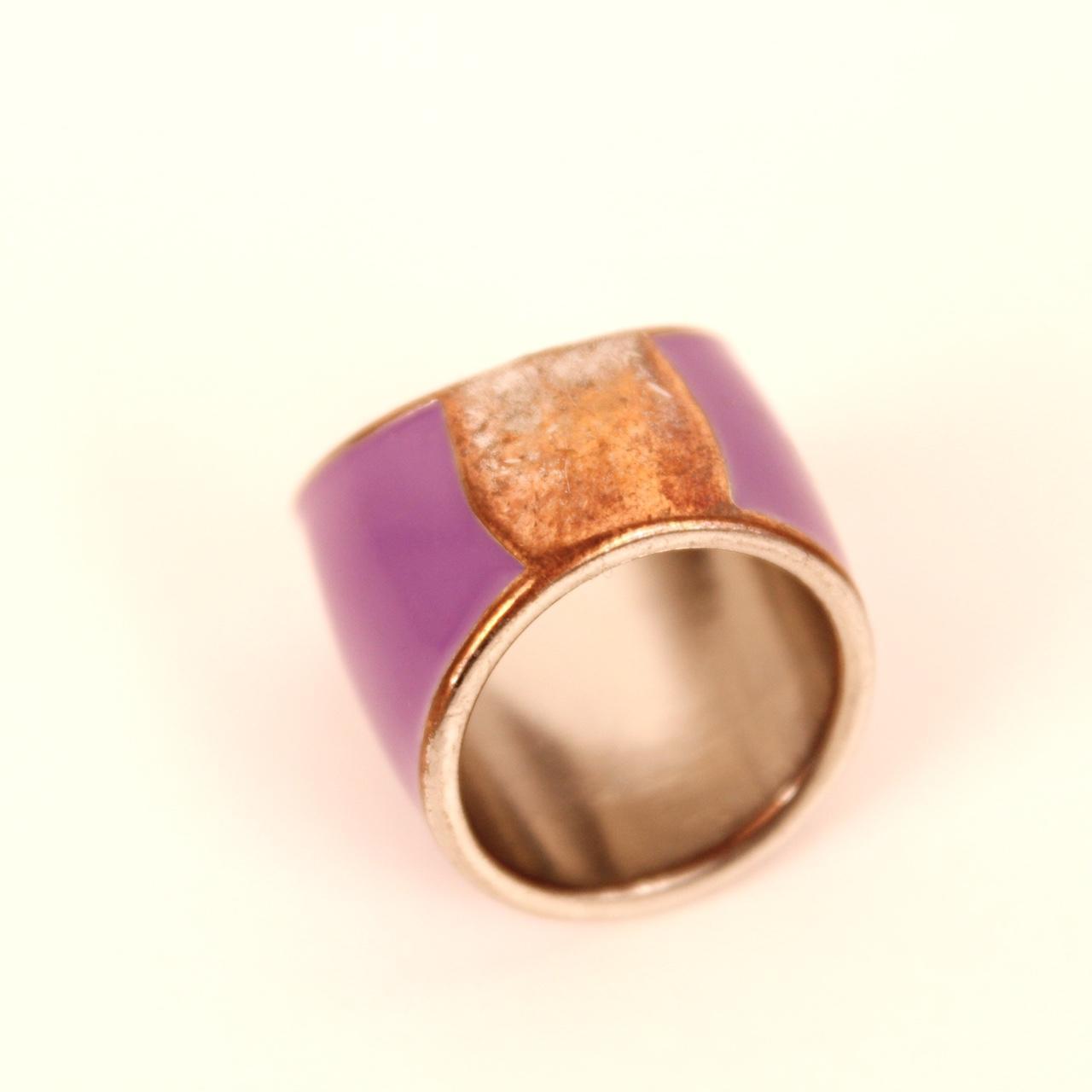 Enamel Wide Band Ring Purple Cocktail Tapered Cuff Style
