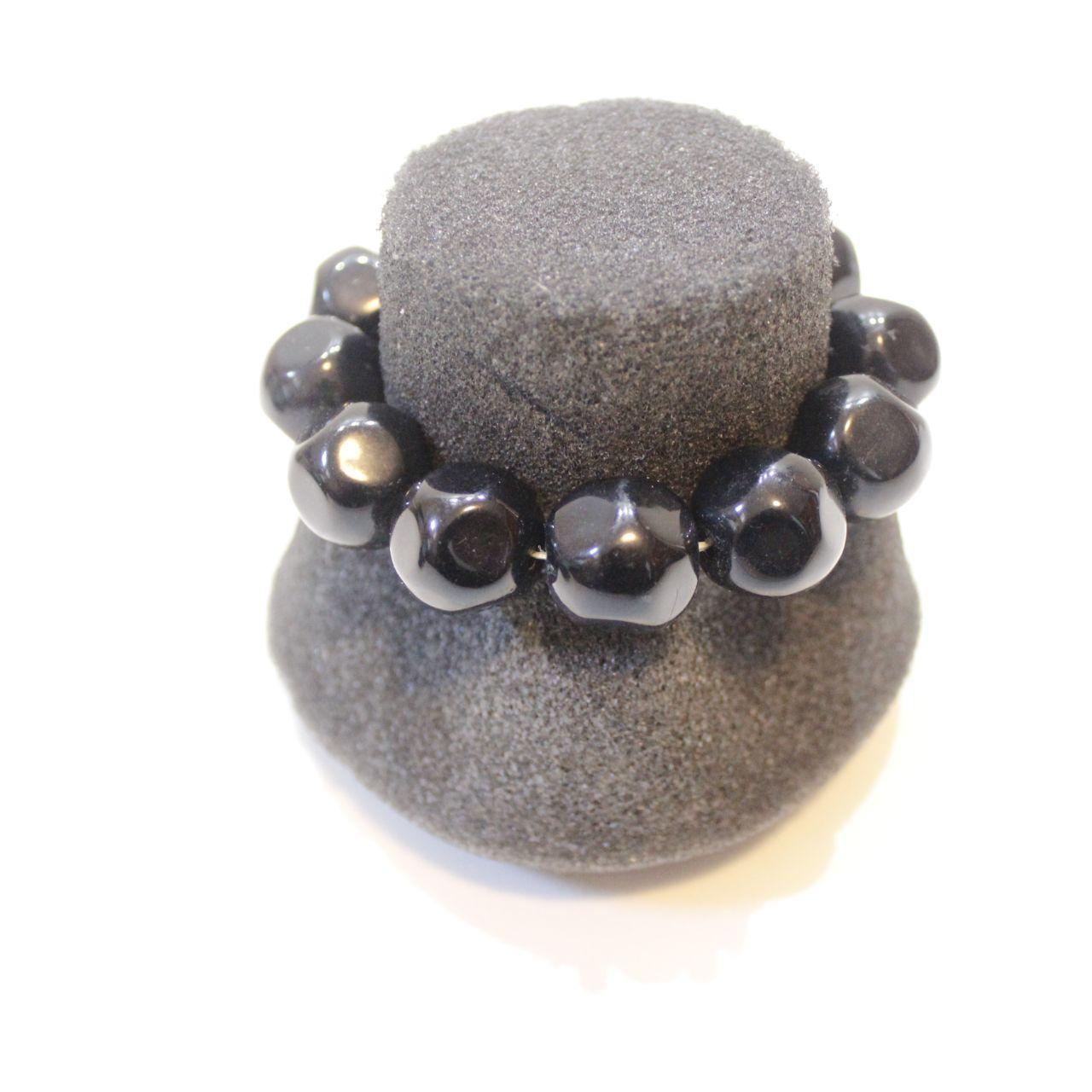 Chunky Black Bead Stretch Bracelet Polished Faceted Statemen