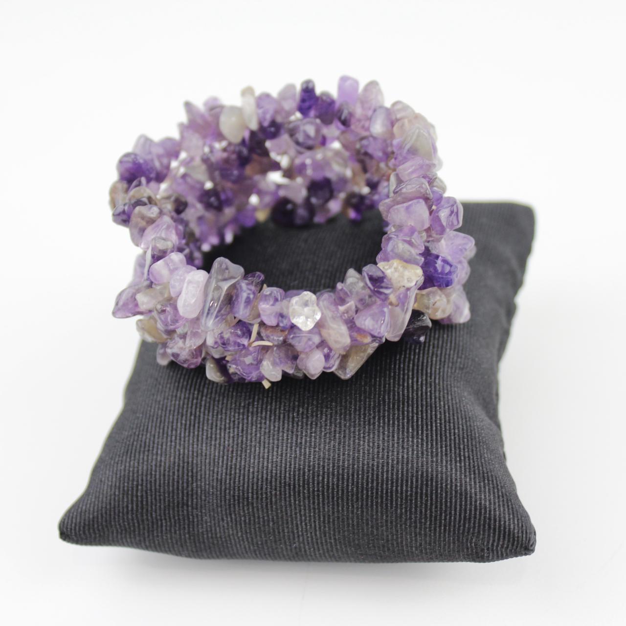 Amethyst Stone Bracelet Tumbled Purple Crystals Stretch Jewe
