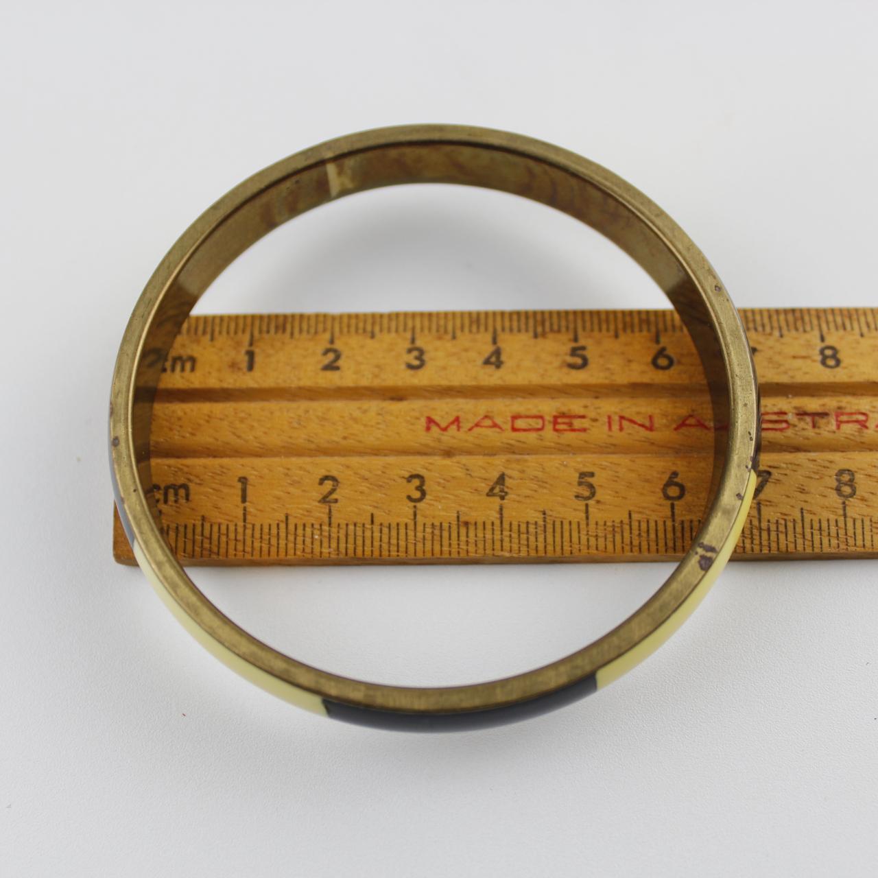 Retro Color Block Bangle - Brass, Black, Cream - Unique Vint