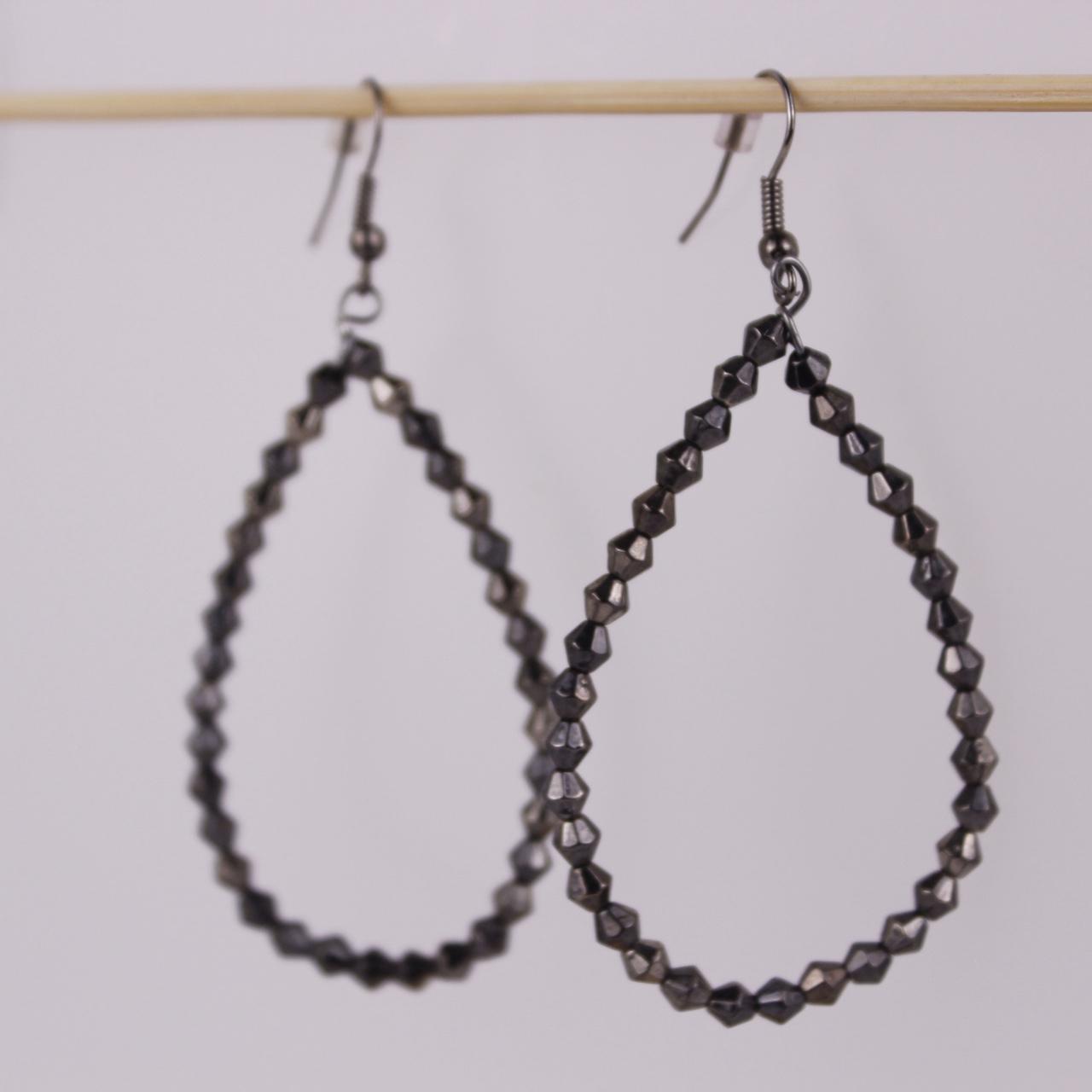 Black Beaded Teardrop Earrings Faceted Jet Dangle Drop Boho Fashion Jewelry  Goo