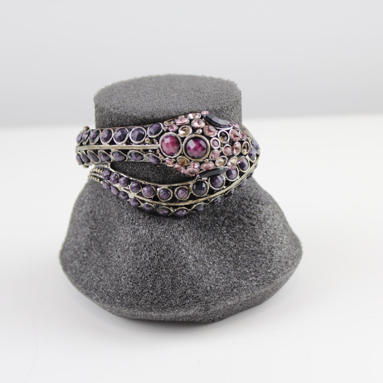 Silver Tone Coiled Snake Bracelet - Purple & Pink Stones - W