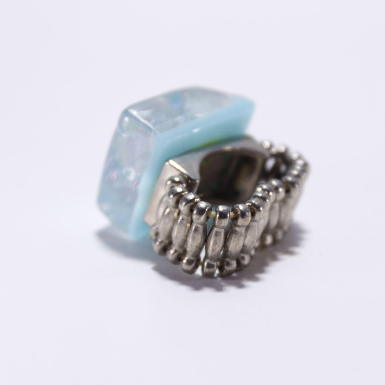 Chunky Square Opalite Stretch Ring Accordion Band Blue White