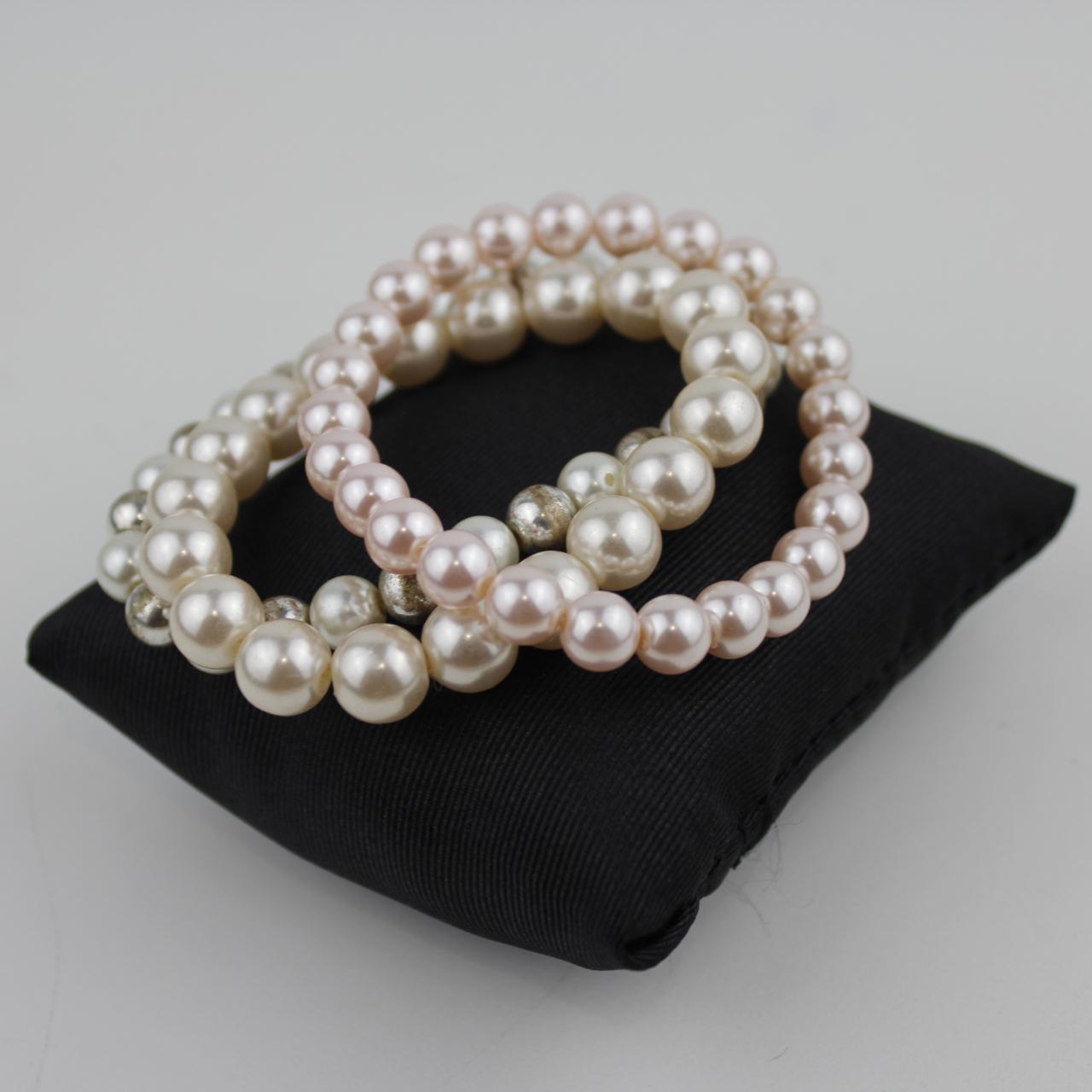 Pearl Bead Bracelet Set White Pink Silver Jewelry Fashion Ac