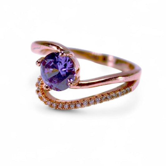 Modern Twist Design Purple Gemstone Ring Rose Gold Statement