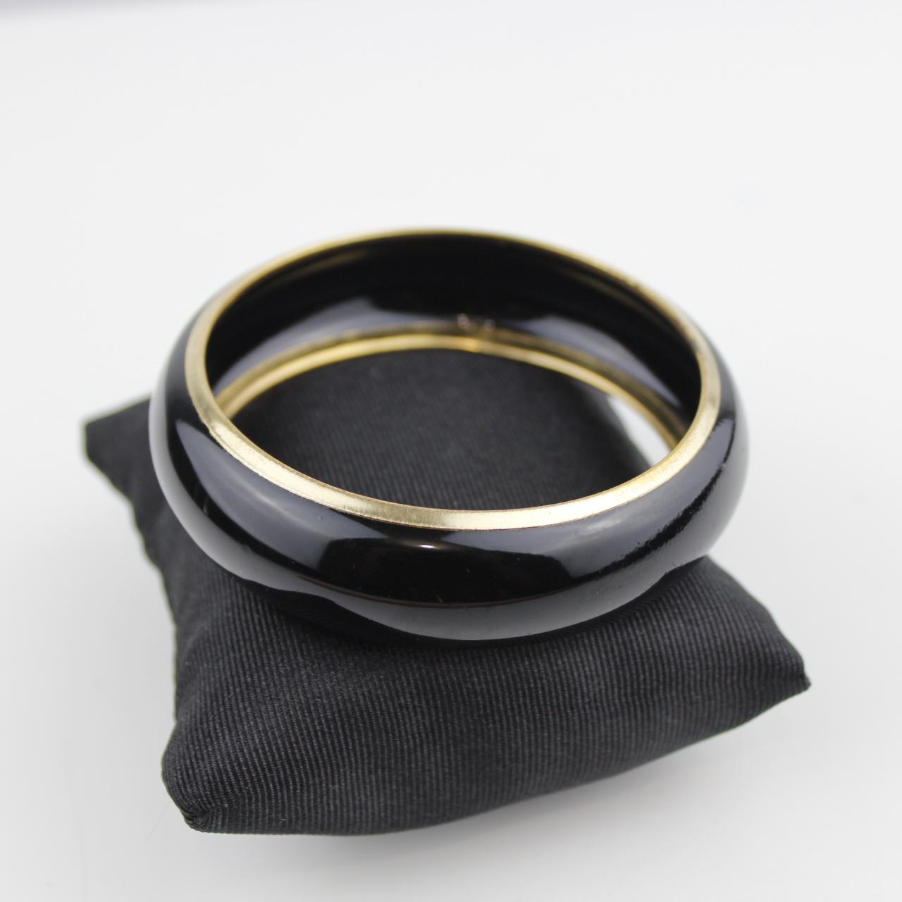 Black Gold Tone Bangle Bracelet Set Glossy Jewelry Fashion A