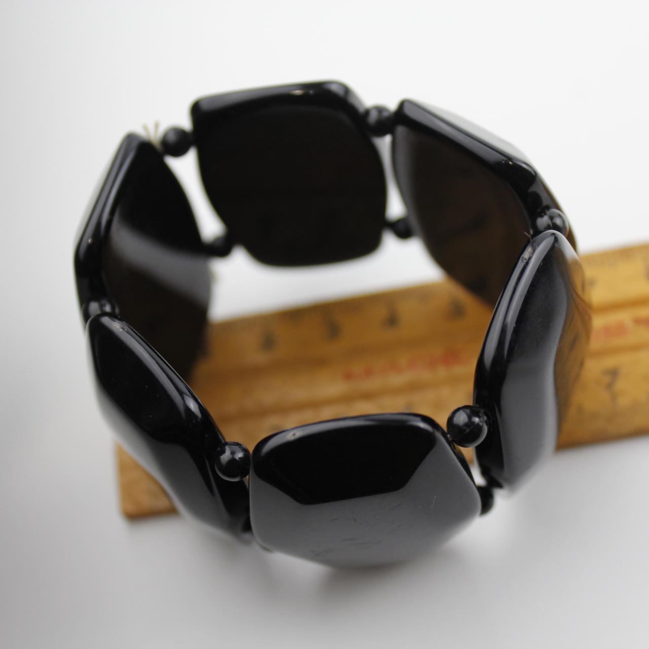 Black Rectangular Bead Stretch Bracelet Glossy Jewelry Fashi