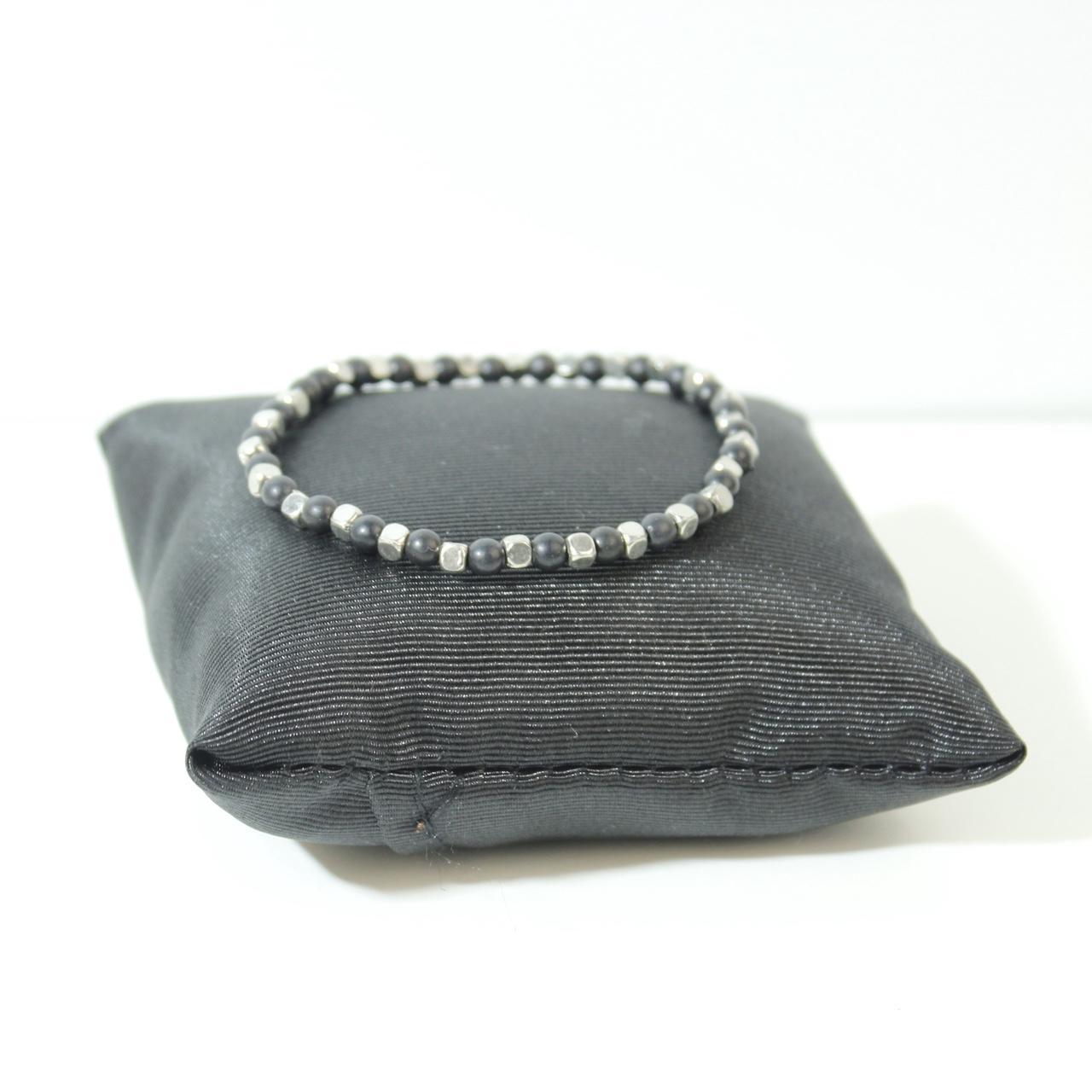 Bead Bracelet Silver Tone Mens Unisex Beaded Stretch Natural Stone Grounding
