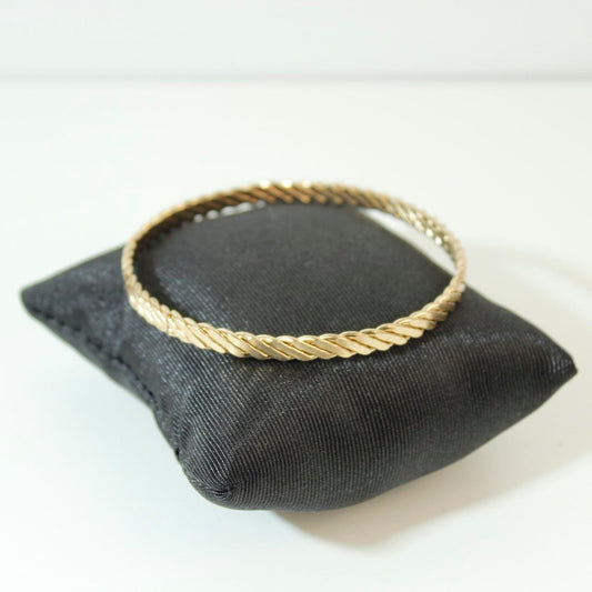 Gold Tone Ribbed Chevron Bangle Bracelet Textured Solid Stackable