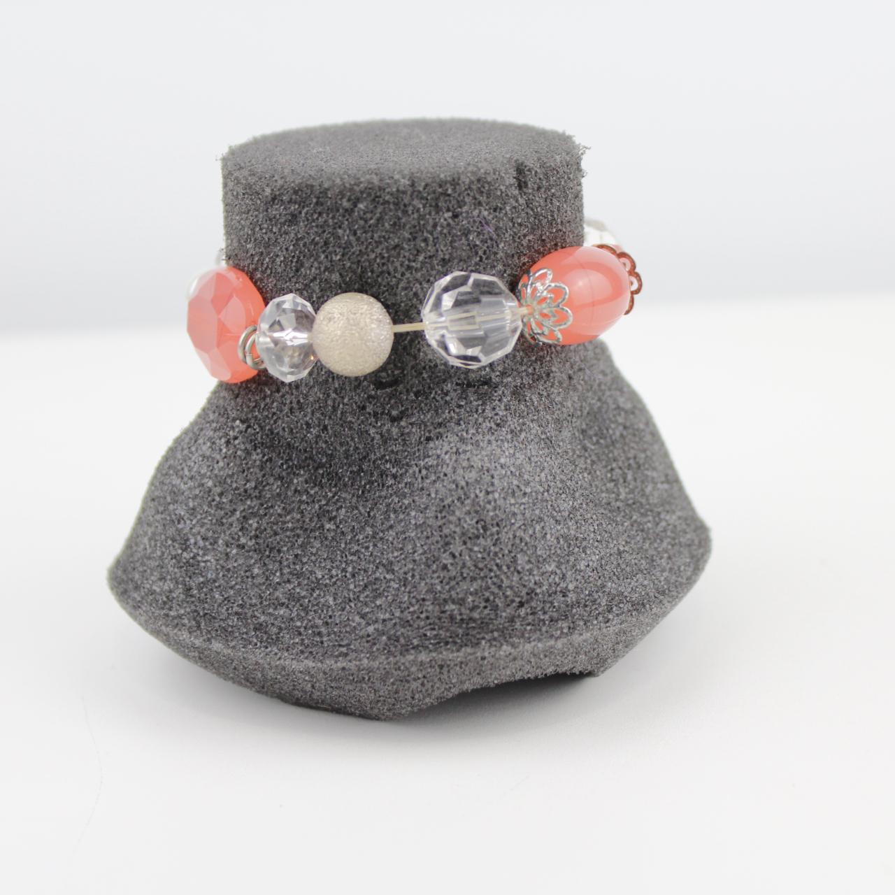 Handmade Coral Bead Bracelet Crystal Pearl Silver Tassel Cha