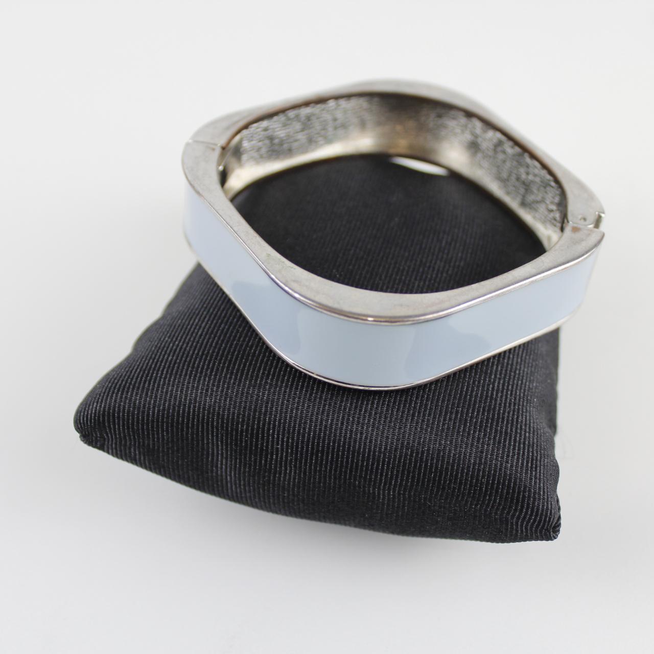 Vintage Silver-Tone Hinged Enamel Bracelet - Square Design -