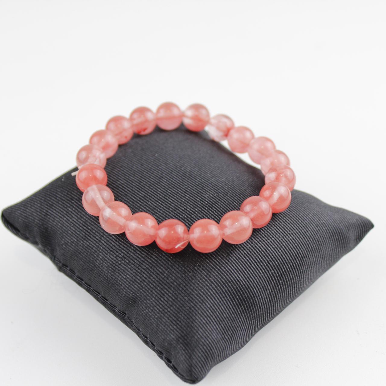 Charming Rose Quartz Stretch Bead Bracelet - Soft Pink Heali
