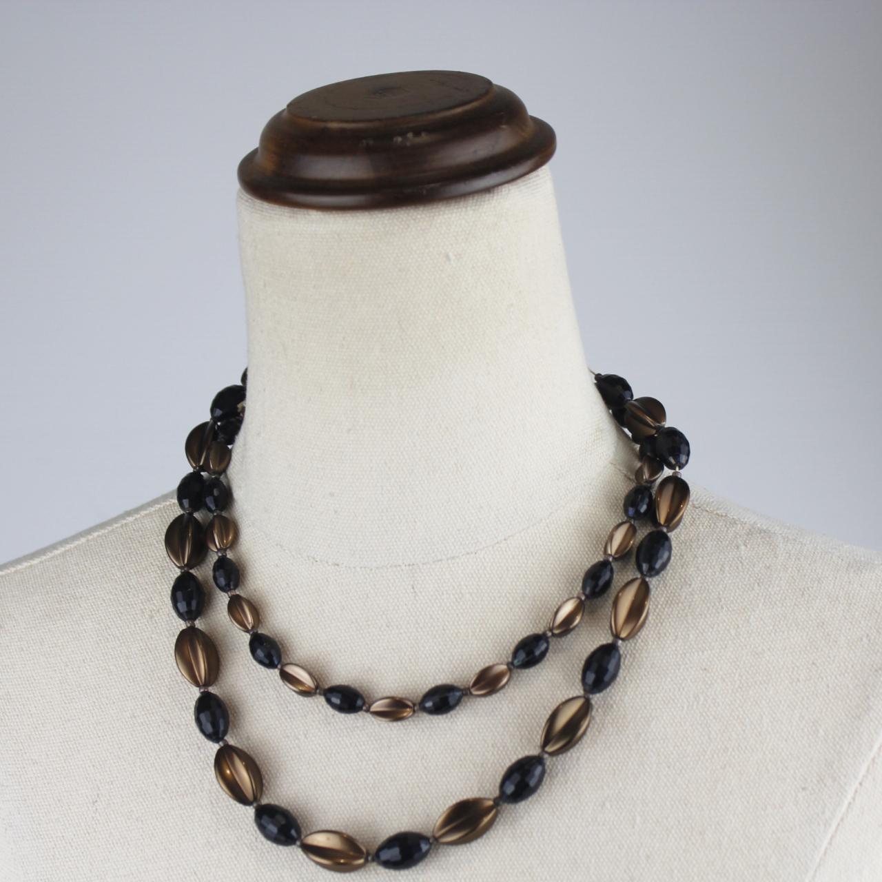 Multi Strand Beaded Necklace Black Bronze Oval Beads Fashion