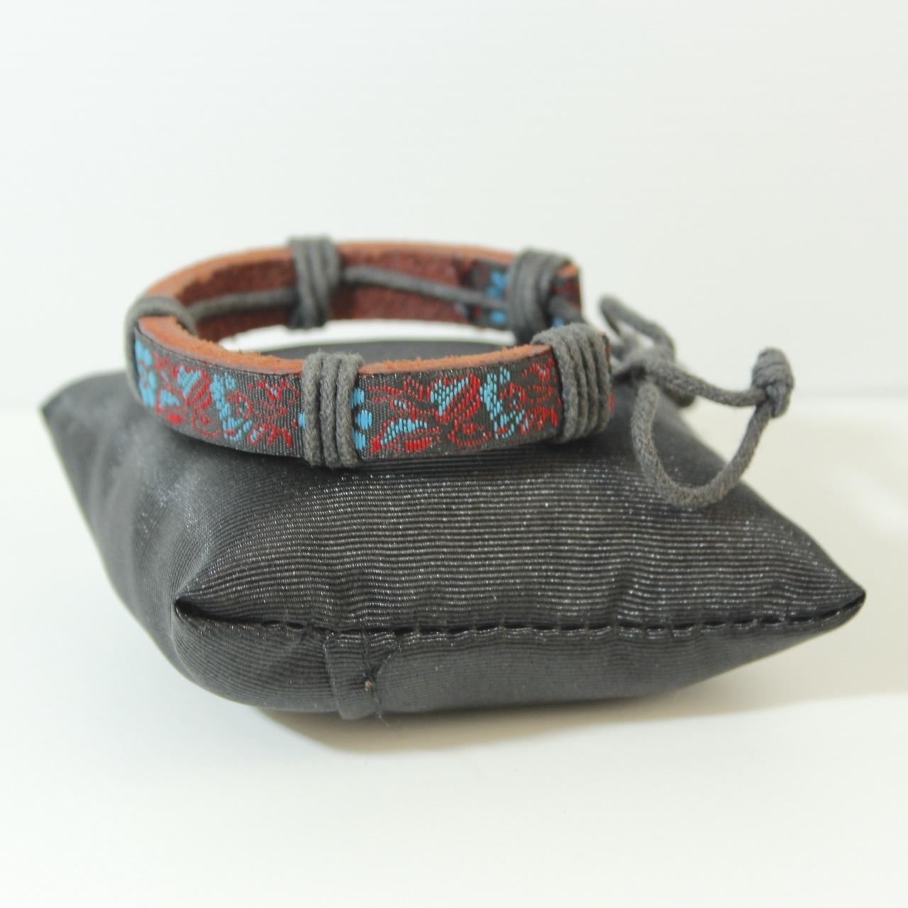 Leather Bracelet Floral Embroidered Boho Hippie Tribal Wrap Jewellery