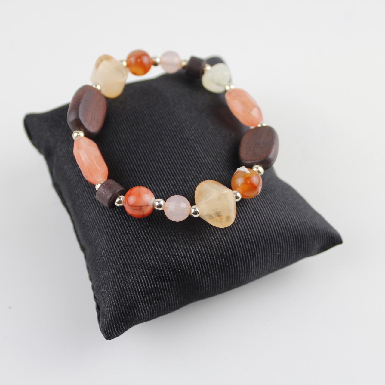 Earth Tone Stone  Beaded Bracelet Stretch Boho   Good pre-lo