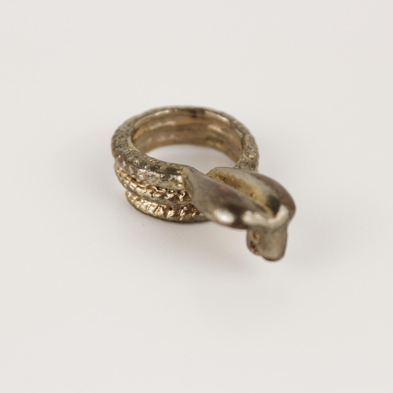Cobra Snake Ring Brassy tone Textured Coiled Serpent Statement Band Gothic Jewel