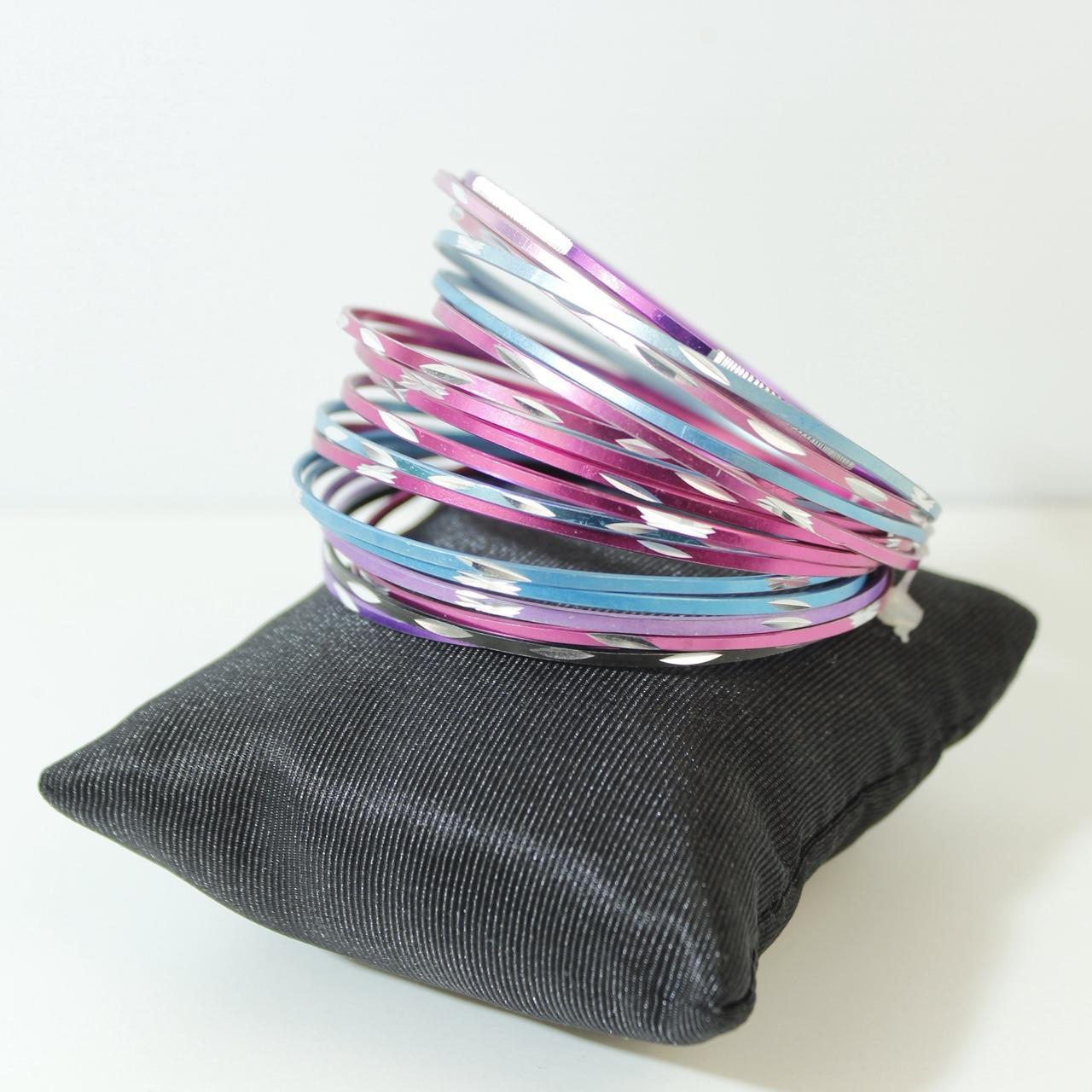 Set Multi-Colour Metallic Stacking Bangles Pink Purple Blue  Festive Summer