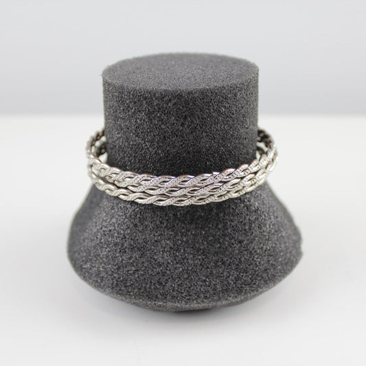 Silver Tone Twisted Bangle Bracelets Rope Design Fashion Set
