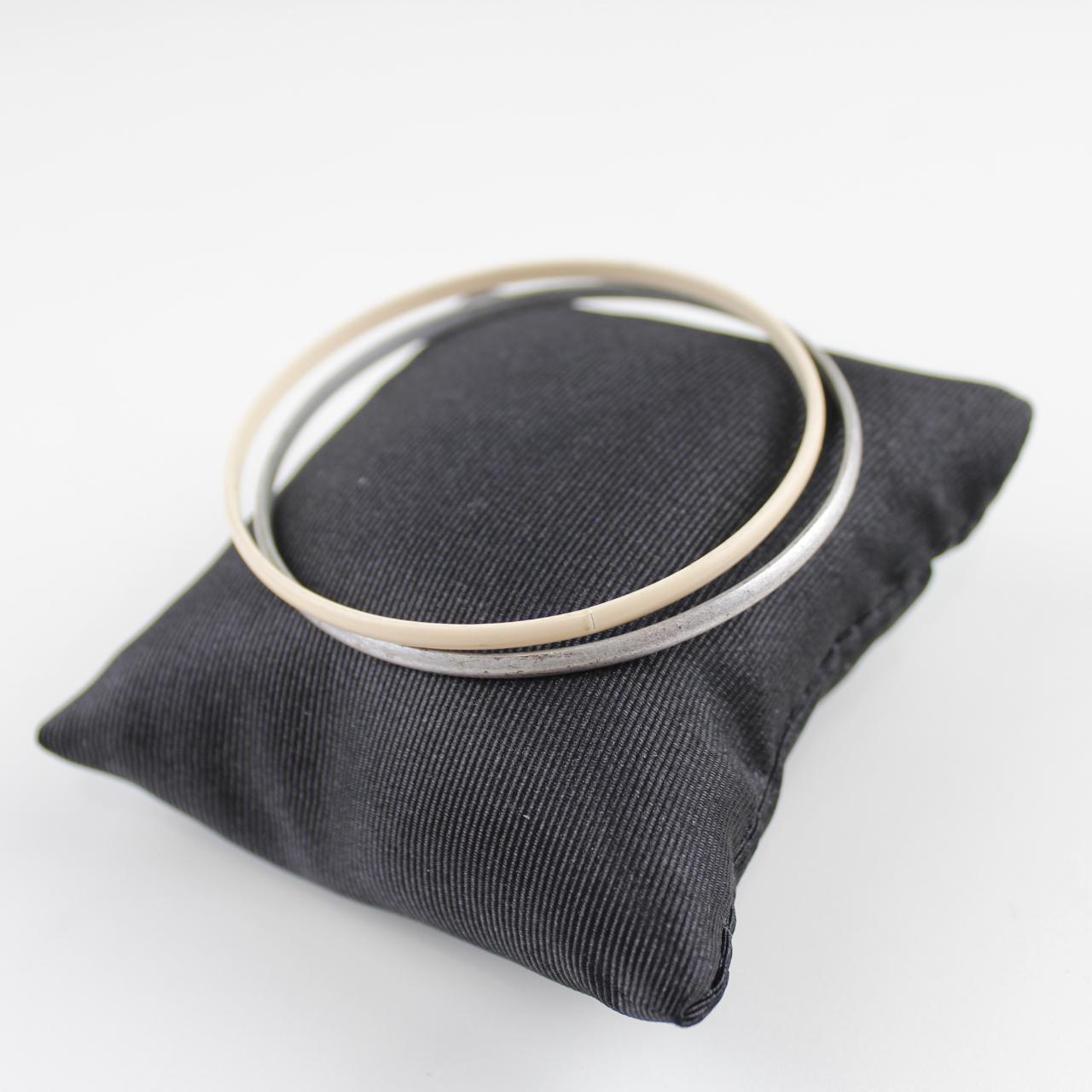 Silver Colour & Cream colour Bangle Bracelets Set Thin Stack