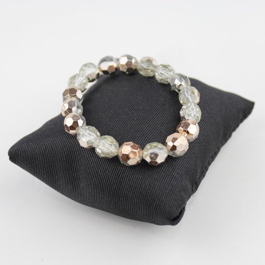Clear Faceted Bead Bracelet Gold Tone Geometric Jewelry Fash