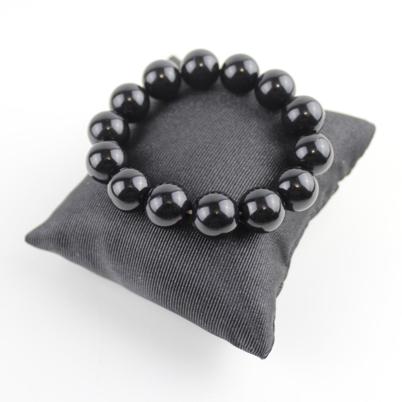 Black Bead Bracelet Round Stretch Bangle Jewelry  Good pre-l