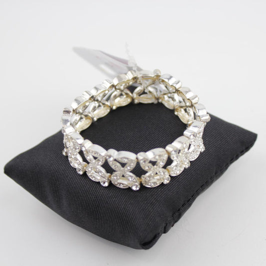Silver Tone Bracelet Heart Openwork Design Rhinestone Encrus