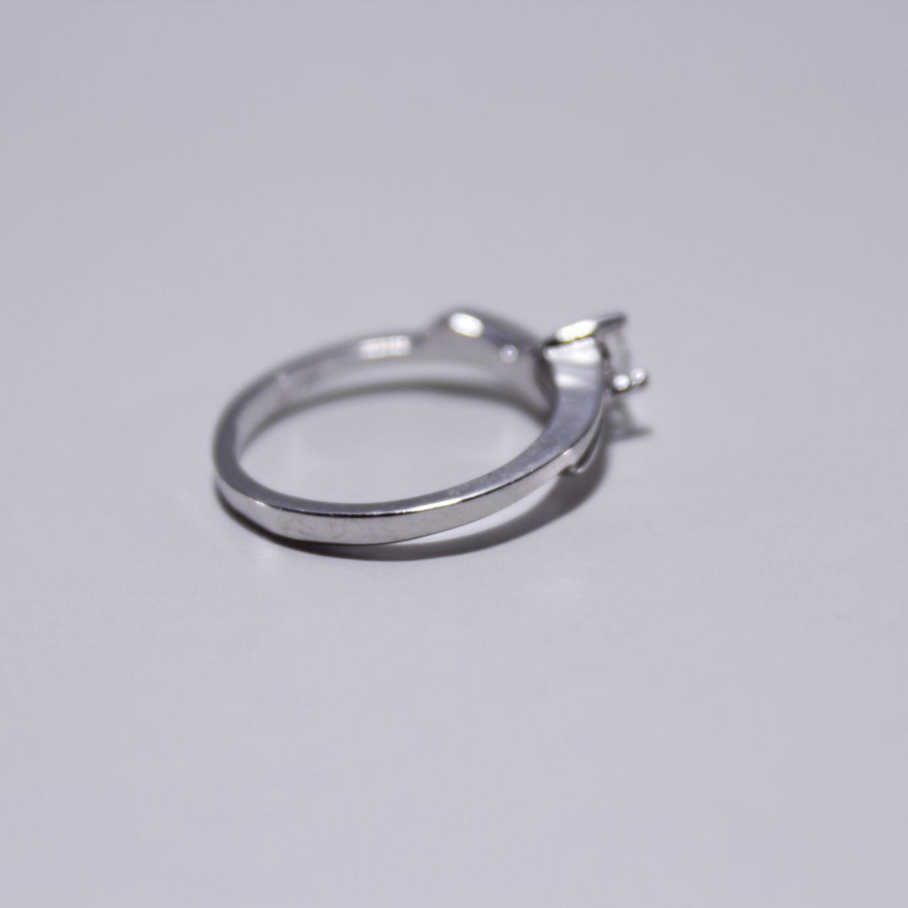 Silver Tone Ring Solitaire Clear Stone Minimalist