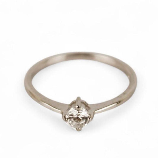 Silver tone Solitaire Ring Pear Shape Teardrop