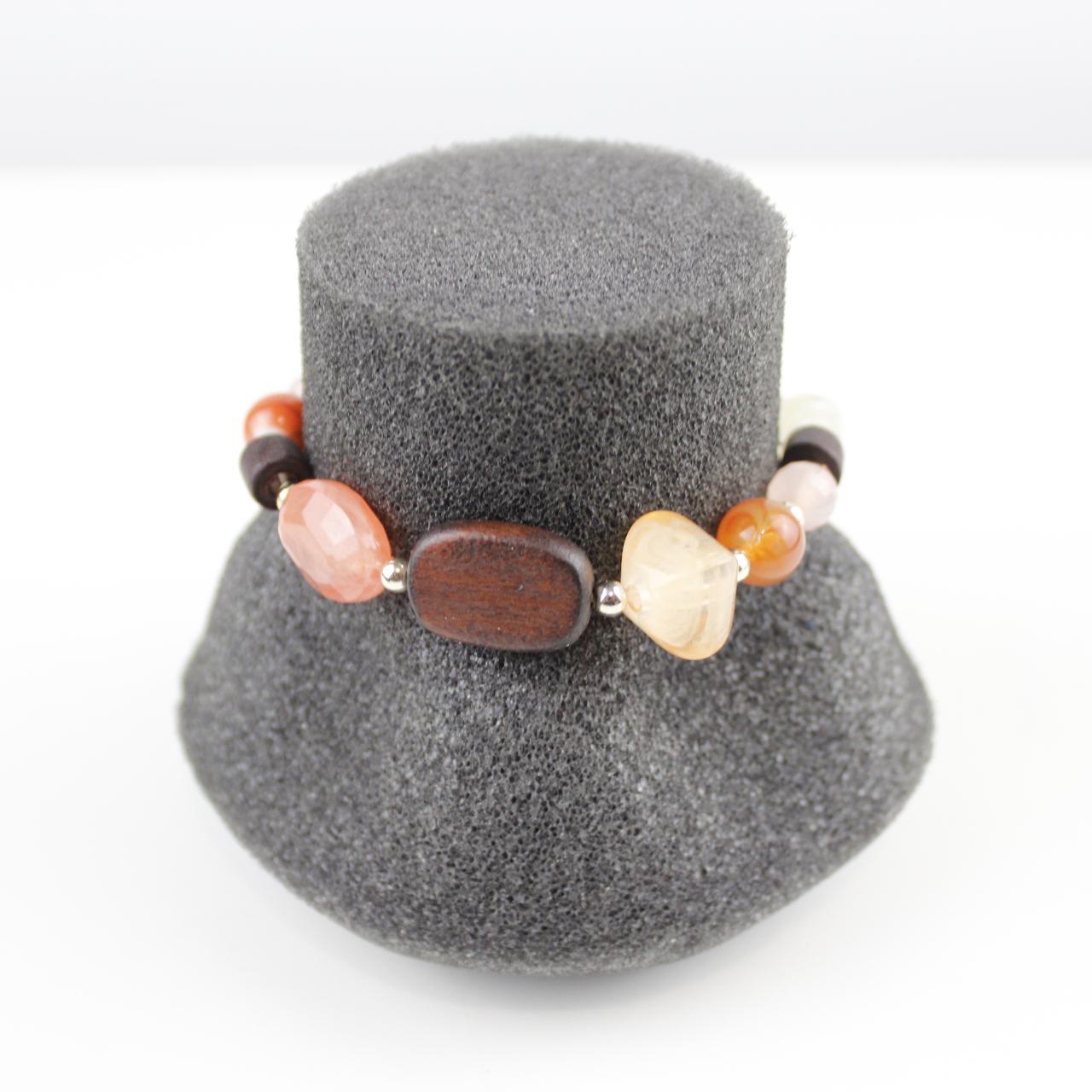 Earth Tone Stone  Beaded Bracelet Stretch Boho   Good pre-lo