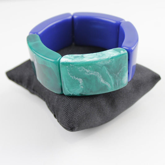 Vintage Lucite Bangle Bracelet Chunky Blue Green Marbled Mid