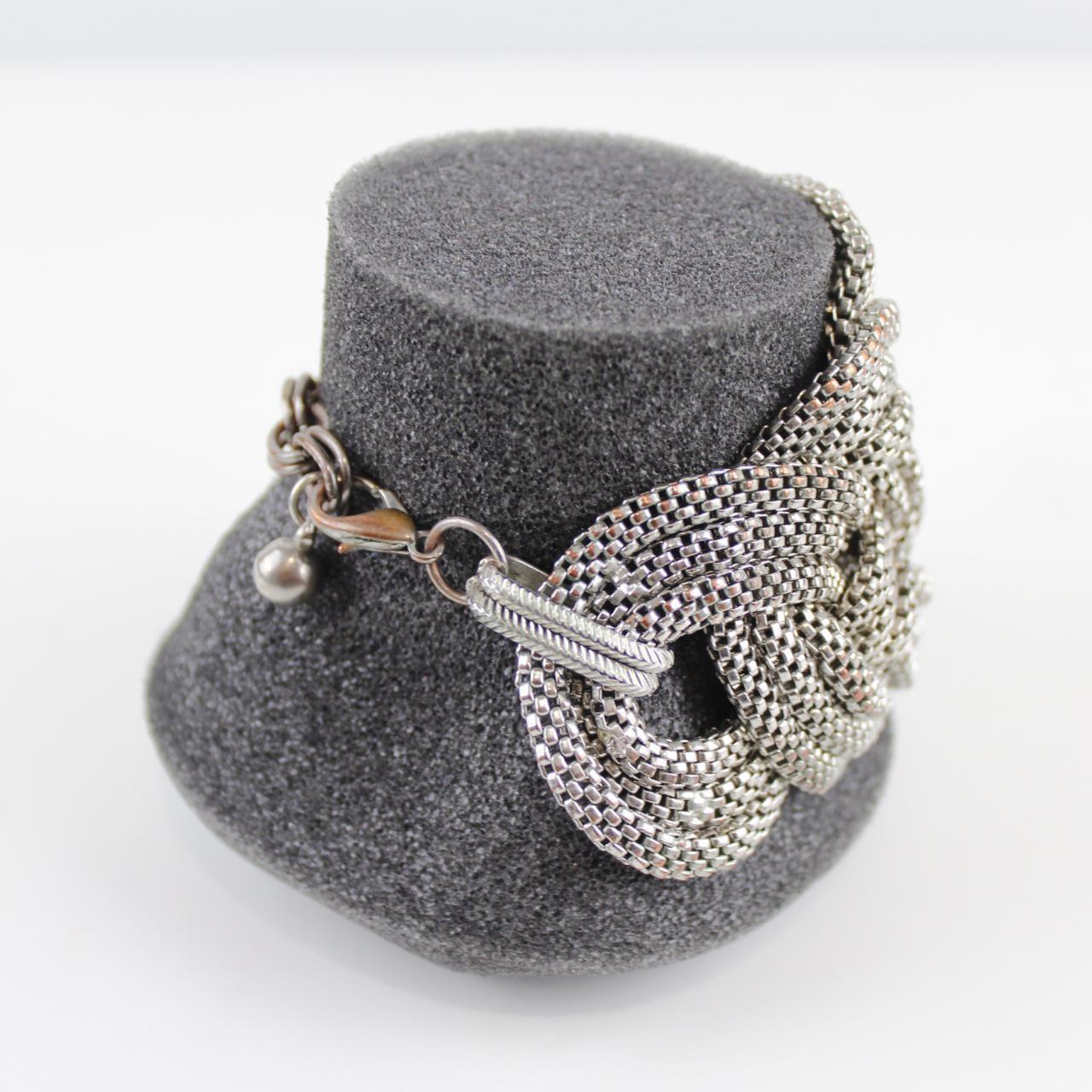 Woven Metal Bracelet - Silver-Tone - Intricate Design - Stat