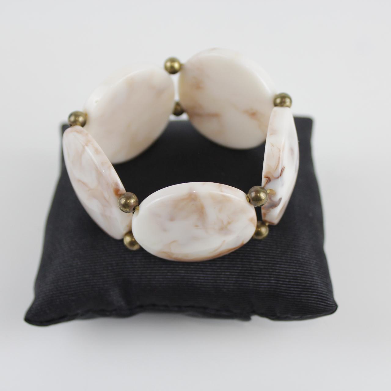 Marbled Resin Bead Bracelet - Chunky Statement - Brown and W