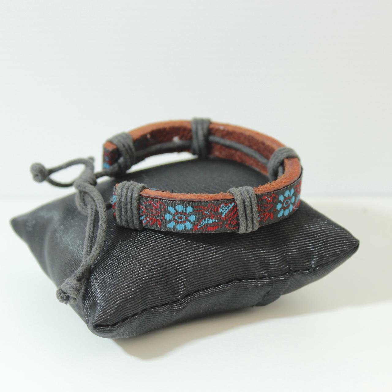 Leather Bracelet Floral Embroidered Boho Hippie Tribal Wrap Jewellery