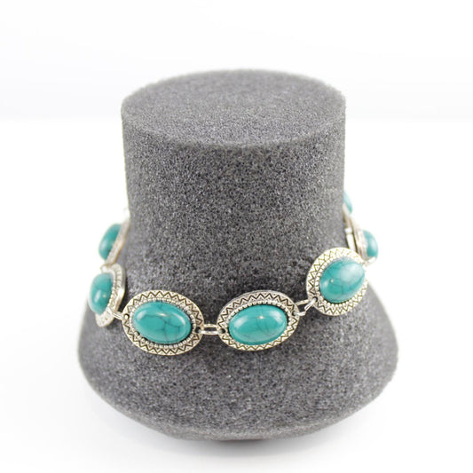 Vintage Turquoise & Silver colour Bracelet Oval Boho Stateme