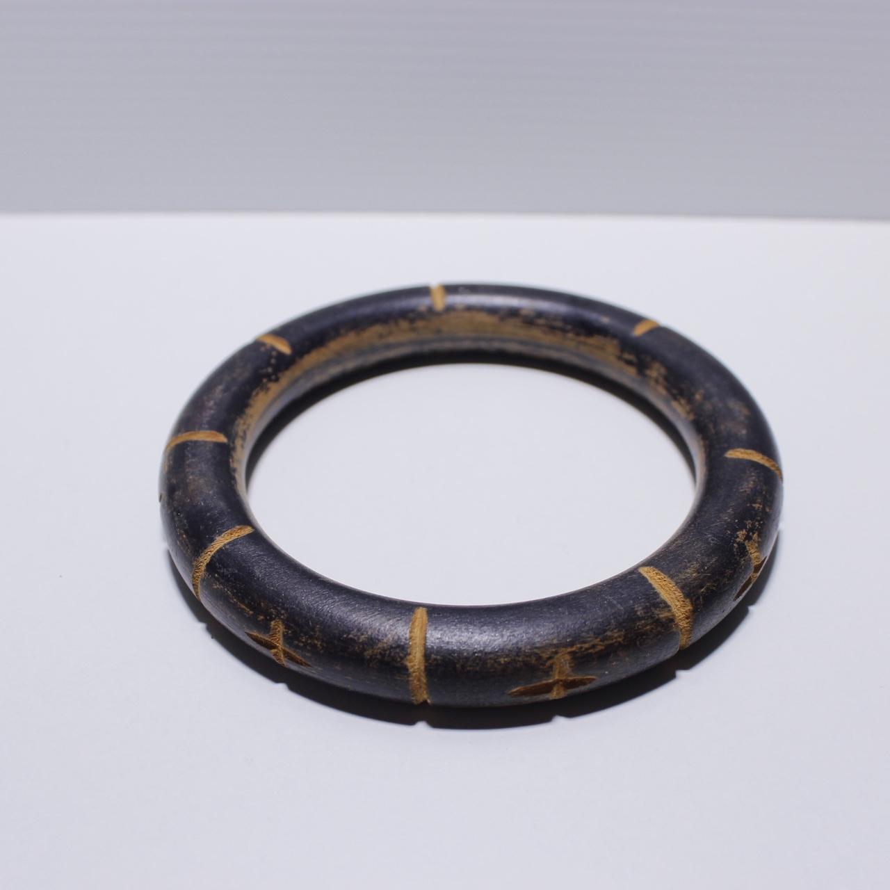 Vintage Bamboo Style Bangle Bracelet Gold Tone Wrap Dark