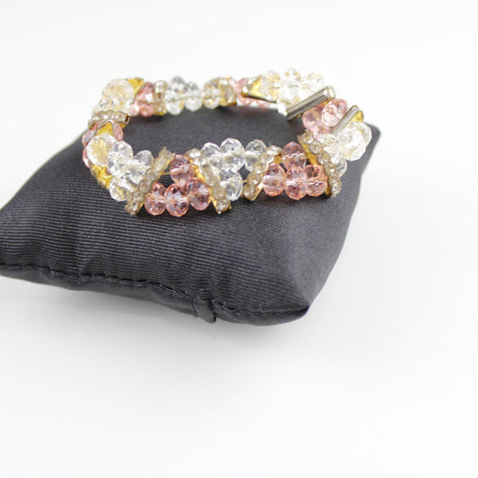 Multicolor Crystal Stretch Bracelet Pink Yellow Clear Bead C
