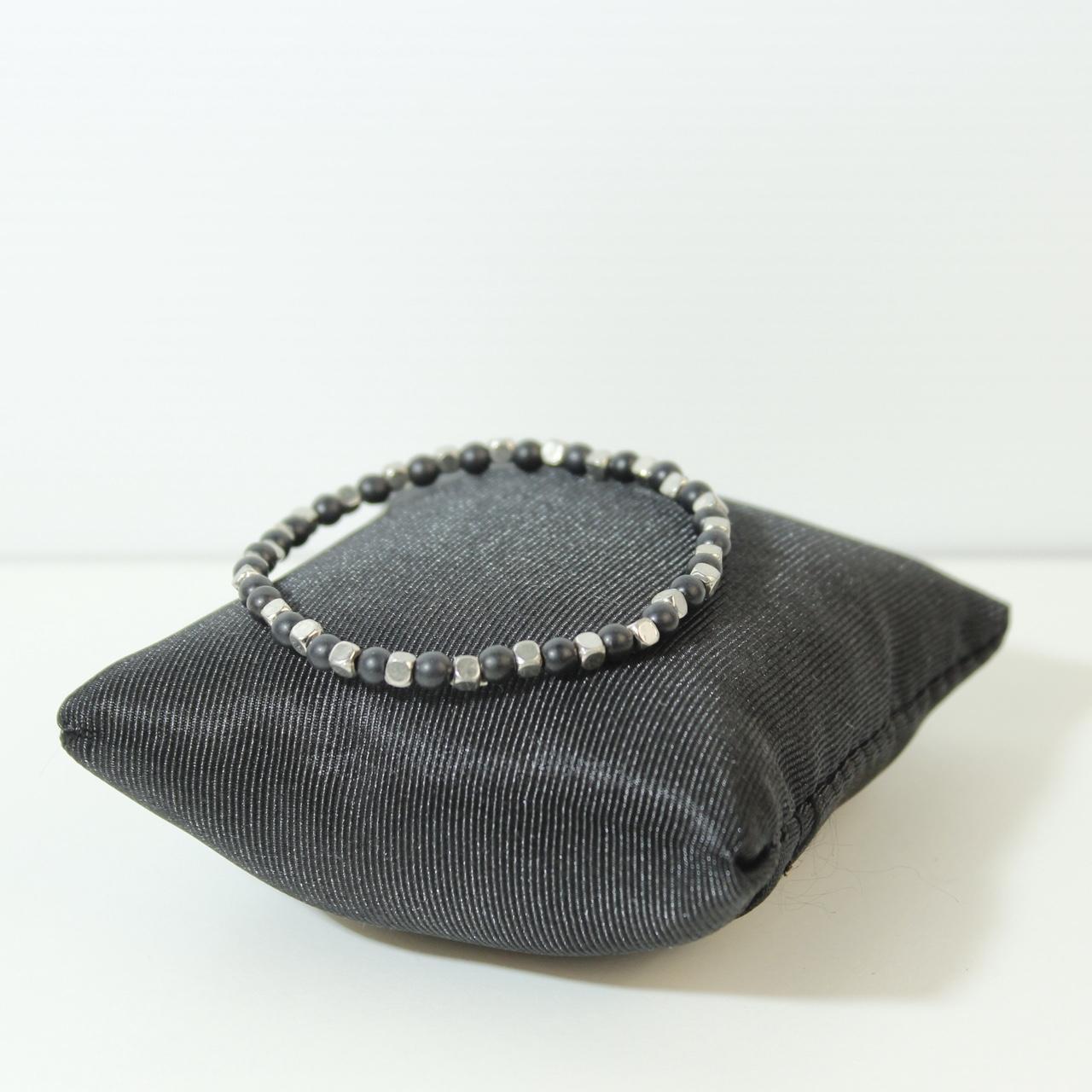 Bead Bracelet Silver Tone Mens Unisex Beaded Stretch Natural Stone Grounding