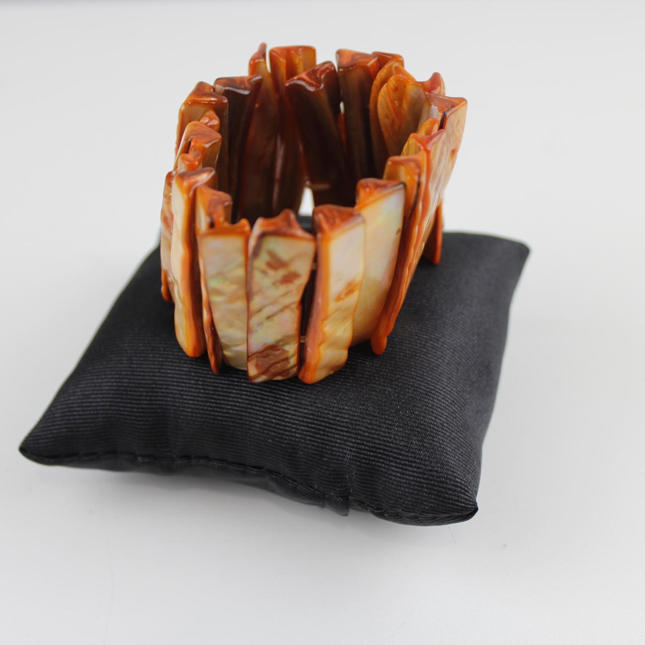 Orange Abalone Shell Bead Bracelet Rectangular Tile Boho Sta