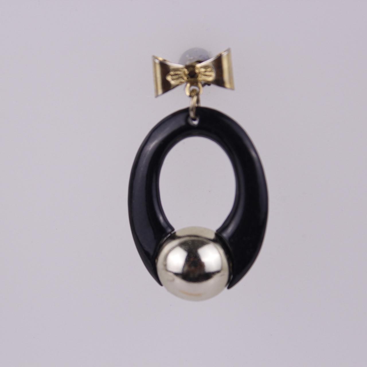 Black Drop Earrings Silver Tone Celtic Knot Leverback Oval Cognac Dangle  Good p